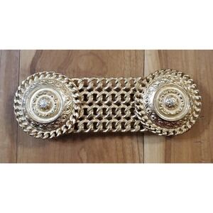 Mimi Di N VTG 1989 Belt Buckle Gold Tone Circle Scroll Filigree with Chain Link